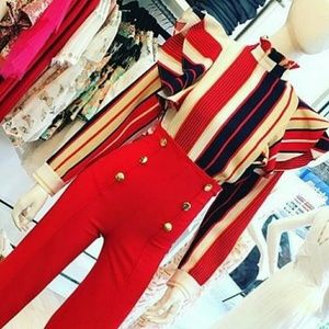 Ruffled Long Sleeve Stripe Blouse